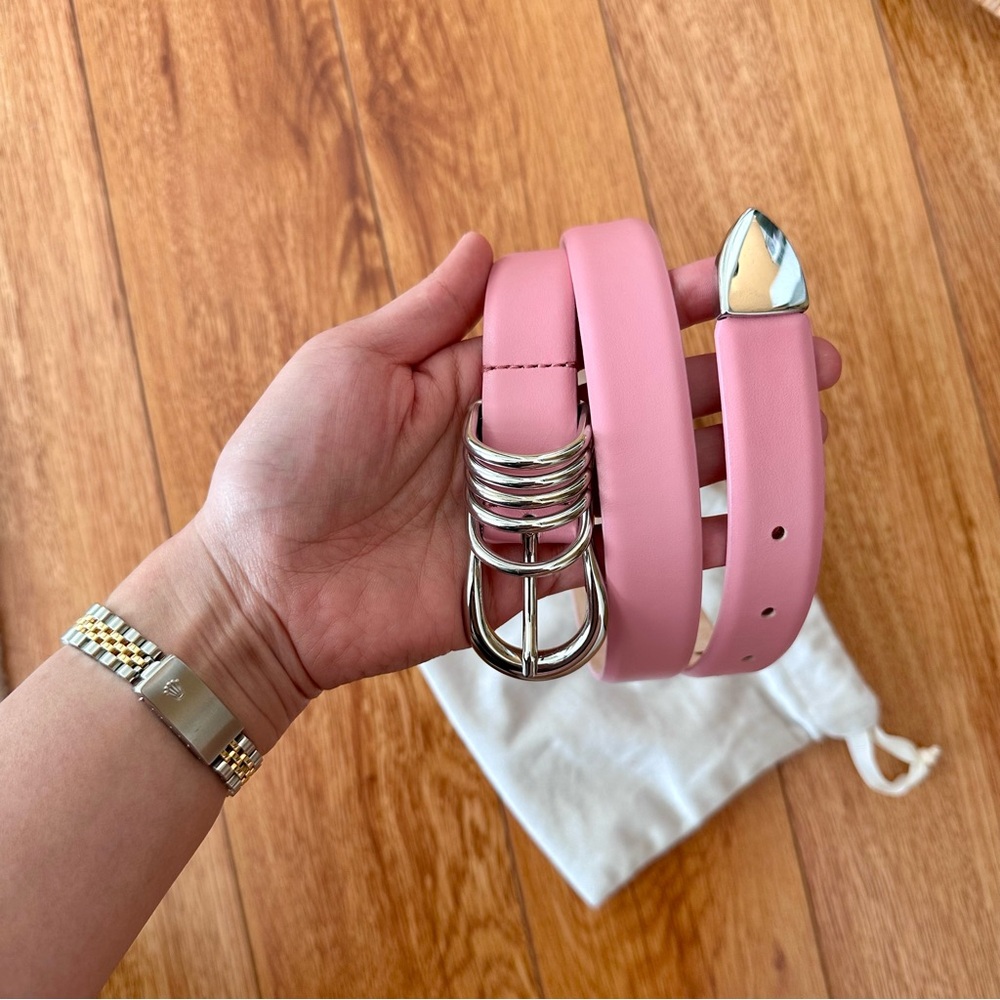 🚫 SOLD on Depop - Elegant Pink Belt with Silver Accents